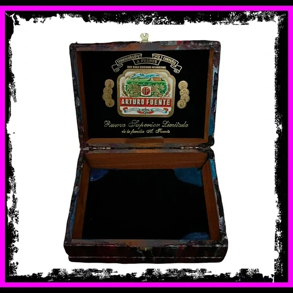 New Artisan Hand Painted By Me Gothic Poured Vintage Cigar Box By Arturo Fuente